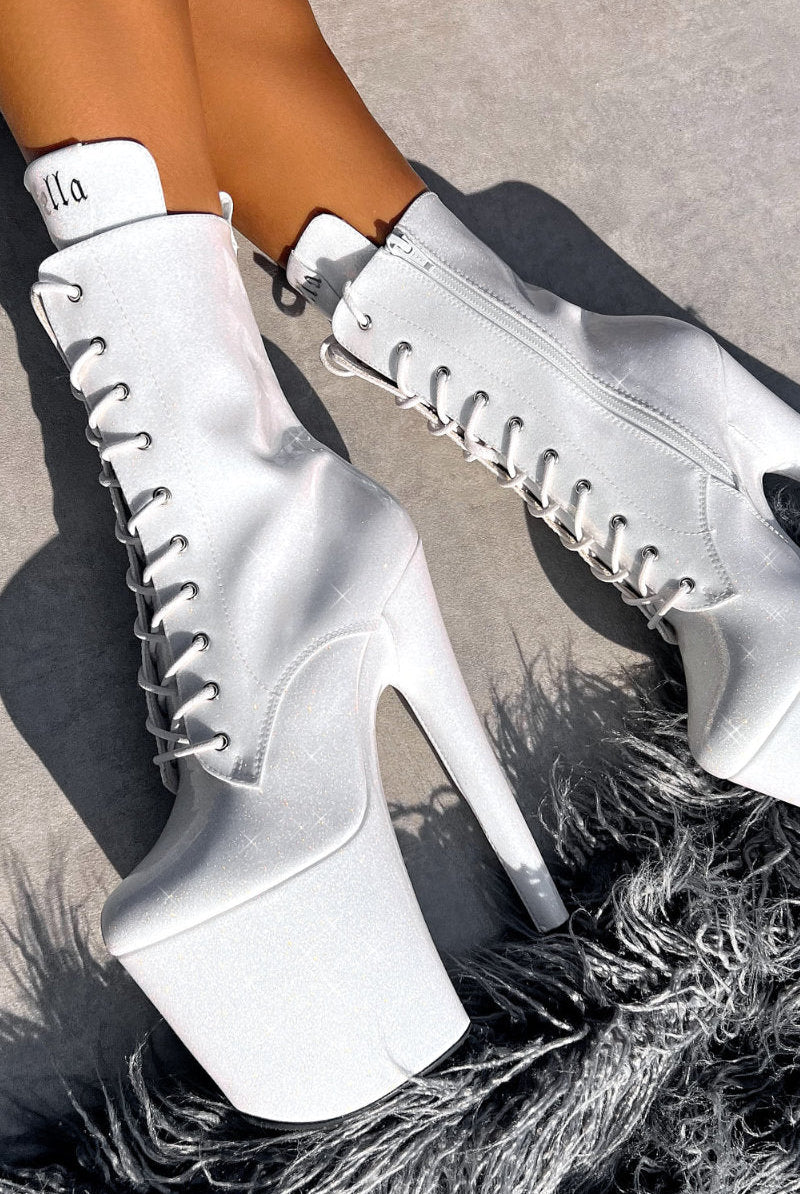 Hella Heels The Glitterati 8inch Boots - Snow Kween-Hella Heels-Pole Junkie