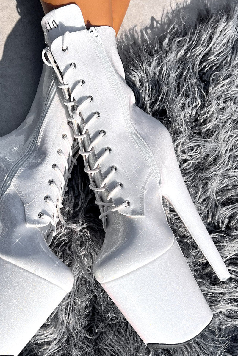 Hella Heels The Glitterati 8inch Boots - Snow Kween-Hella Heels-Pole Junkie