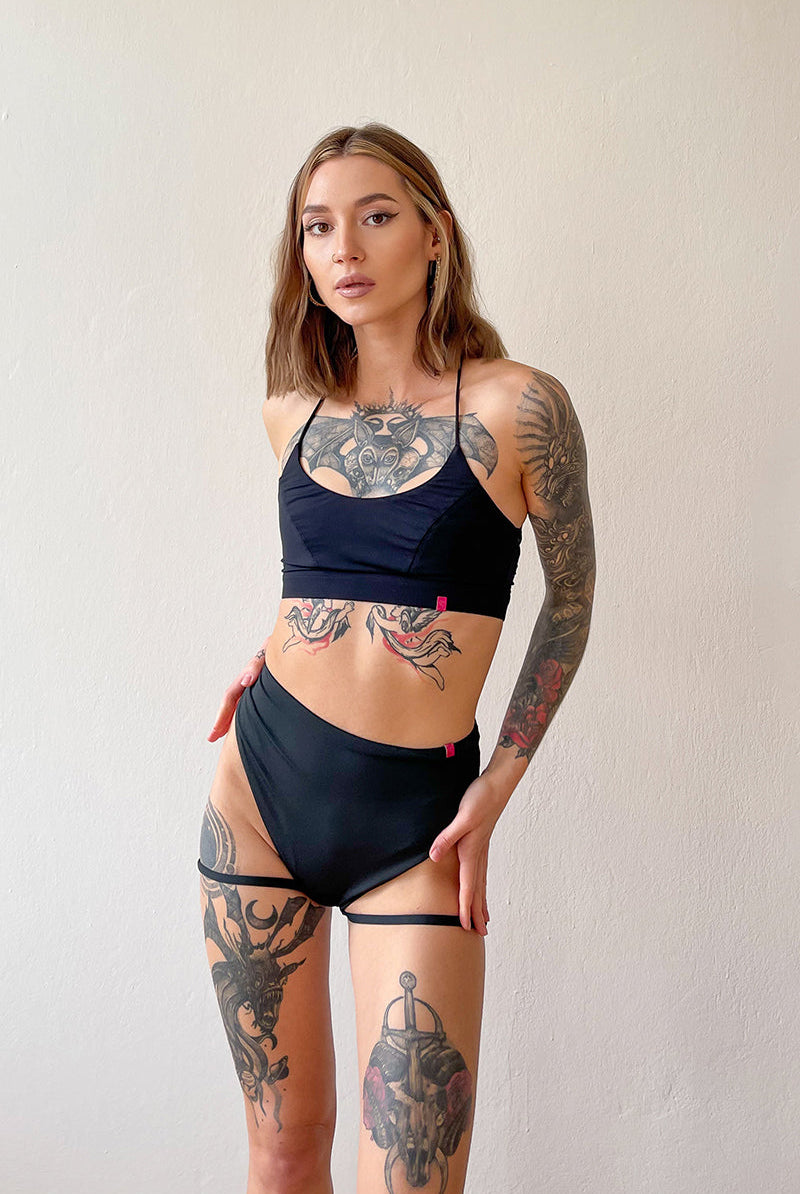 Pole Addict Bliss Garter Shorts - Black-Pole Addict-Pole Junkie