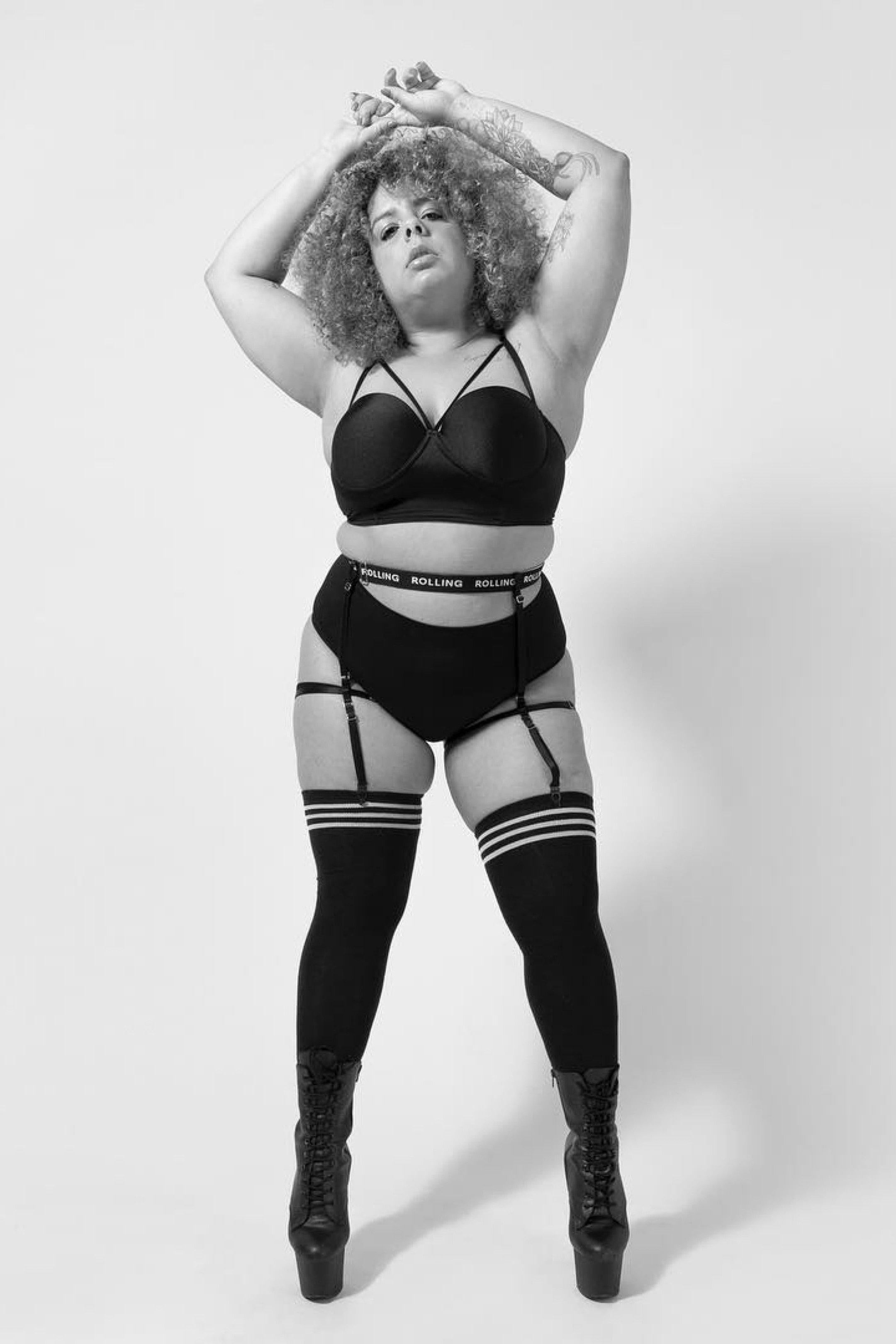 Rolling Striped Over the Knee Socks - Black/White (3 Sizes Available)-Rolling-Pole Junkie