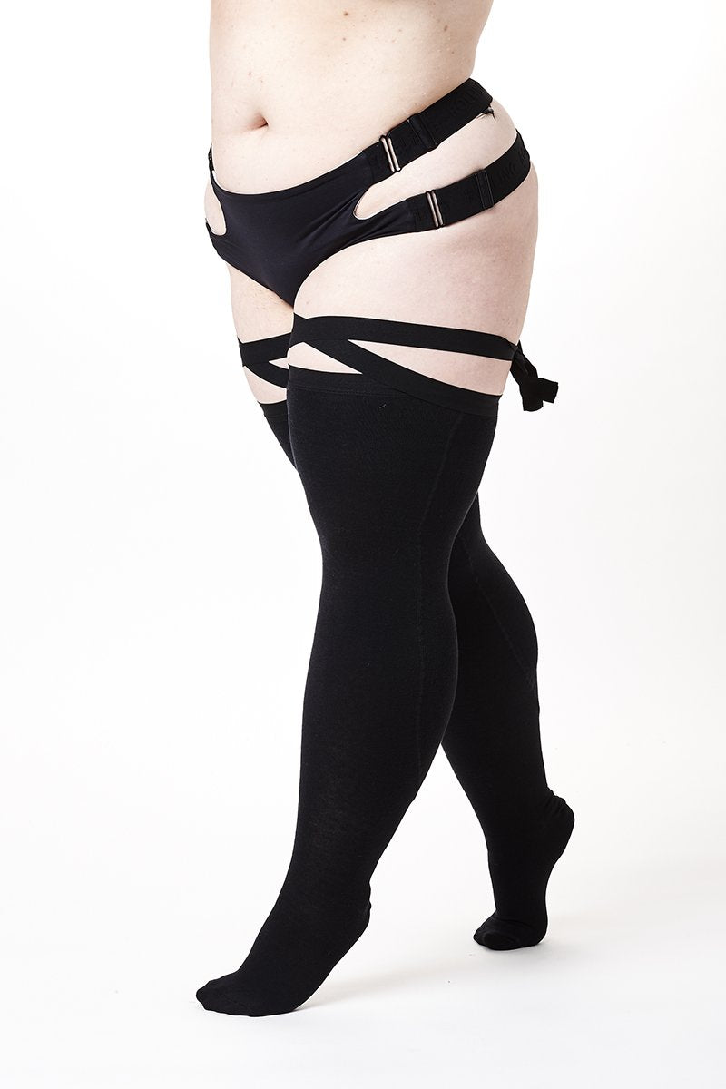 Rolling Ribbon Over the Knee Socks - Black-Rolling-Pole Junkie
