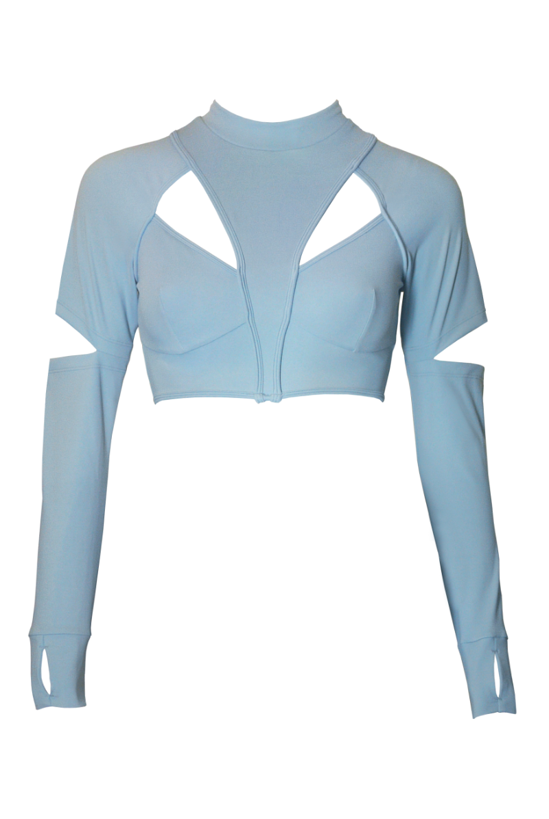 Hamade Activewear Scoop Neck Long Sleeve Top - Light Blue-Hamade Activewear-Pole Junkie