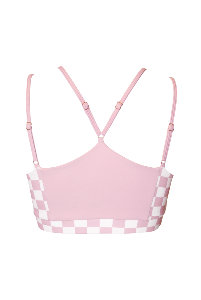Hamade Activewear Heart Cut Out Top - Checkered Light Pink-Hamade Activewear-Pole Junkie