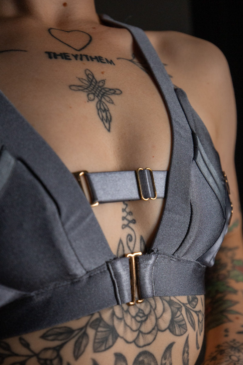 Tatiana Activewear Faye Top - Shiny Gunmetal-Tatiana Activewear-Pole Junkie