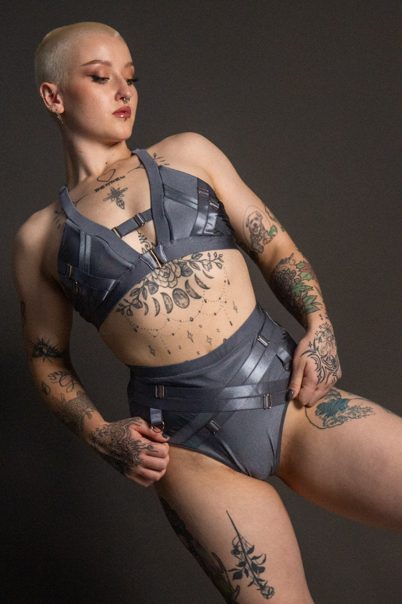 Tatiana Activewear Faye Shorts - Shiny Gunmetal-Tatiana Activewear-Pole Junkie