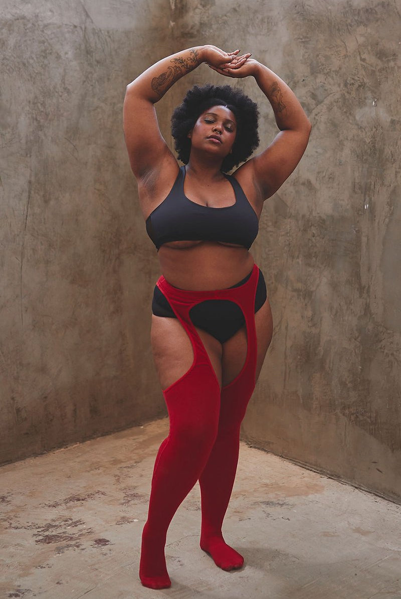 Rolling Peek-a-boo Tights - Red (3 Sizes Available)-Rolling-Pole Junkie