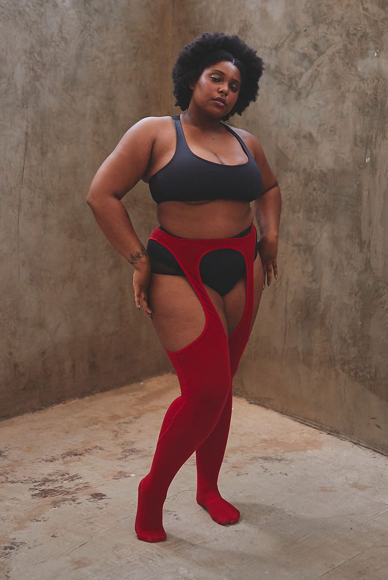 Rolling Peek-a-boo Tights - Red (3 Sizes Available)-Rolling-Pole Junkie