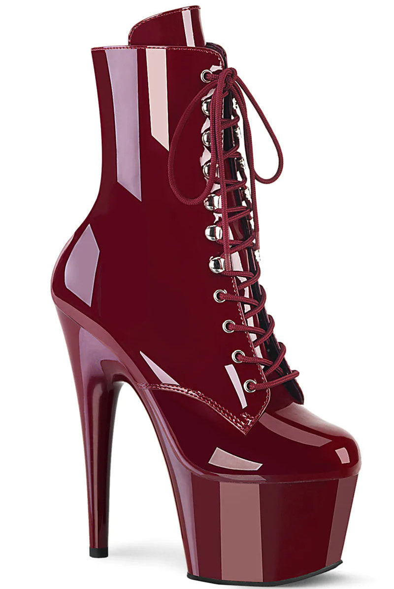 Pleaser USA Adore-1020 7inch Pleaser Boots - Patent Burgundy-Pleaser USA-Pole Junkie