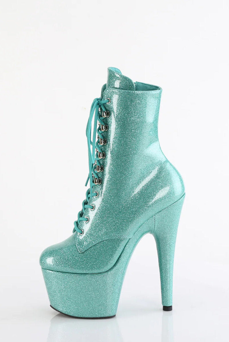 Pleaser USA Adore-1020GP 7inch Pleaser Boots - Aqua Glitter-Pleaser USA-Pole Junkie