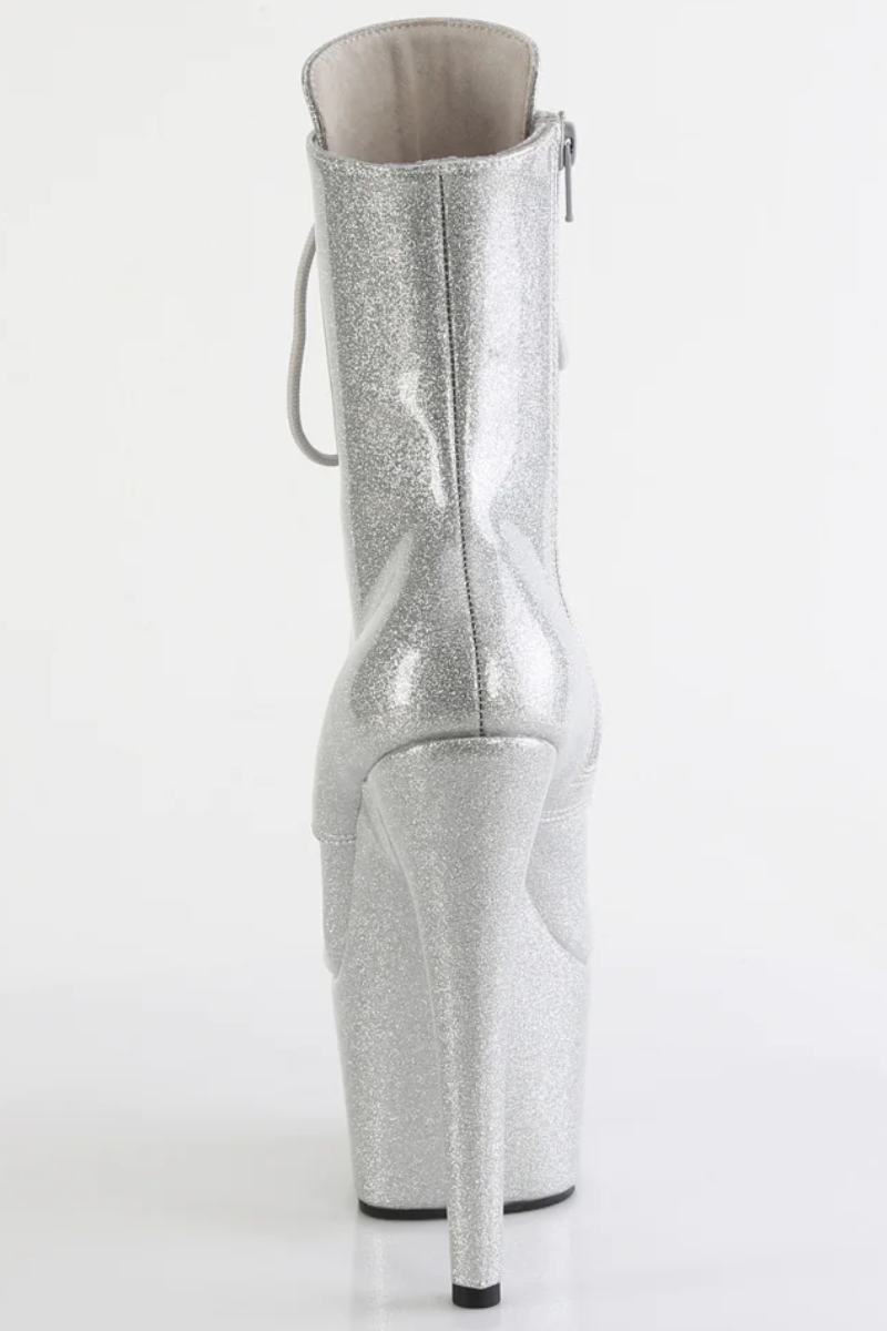 Pleaser USA Adore-1020GP 7inch Pleaser Boots - Silver Glitter-Pleaser USA-Pole Junkie