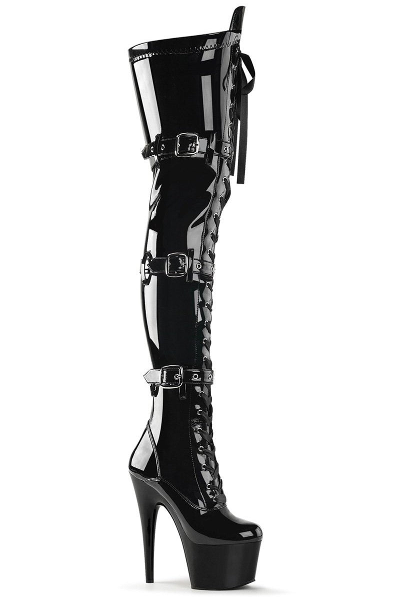 Pleaser USA Adore-3028 7inch Thigh High Pleaser Boots - Patent Black-Pleaser USA-Pole Junkie