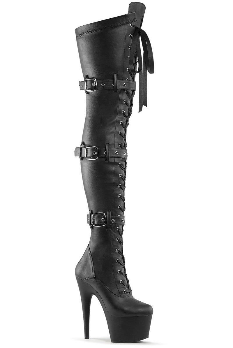 Pleaser USA Adore-3028 7inch Thigh High Pleaser Boots - Matte Black-Pleaser USA-Pole Junkie