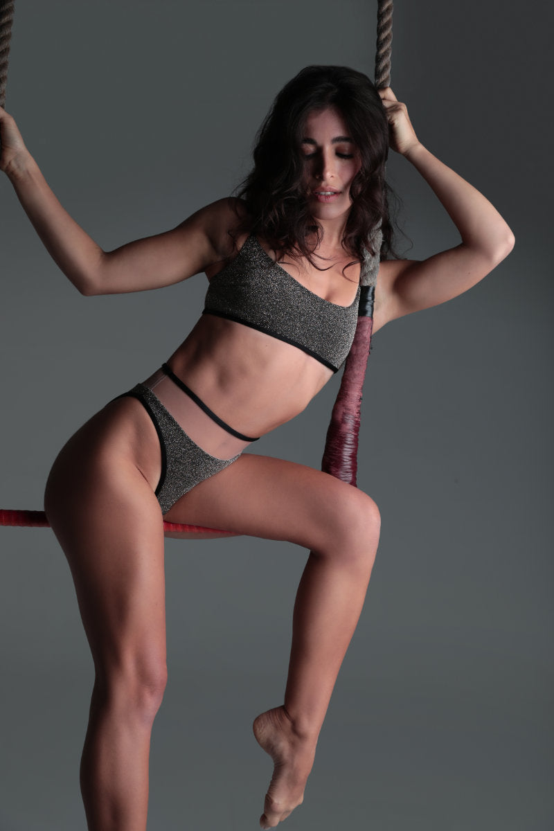 Rolling Vento Glam Reversible Bottoms - Black Lurex / Beige-Rolling-Pole Junkie