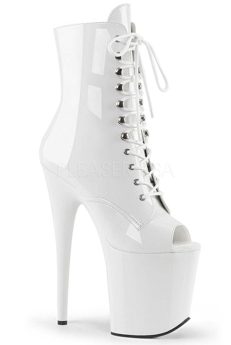 Pleaser USA Flamingo-1021 8inch Pleaser Peep toe Boots - Patent White-Pleaser USA-Pole Junkie
