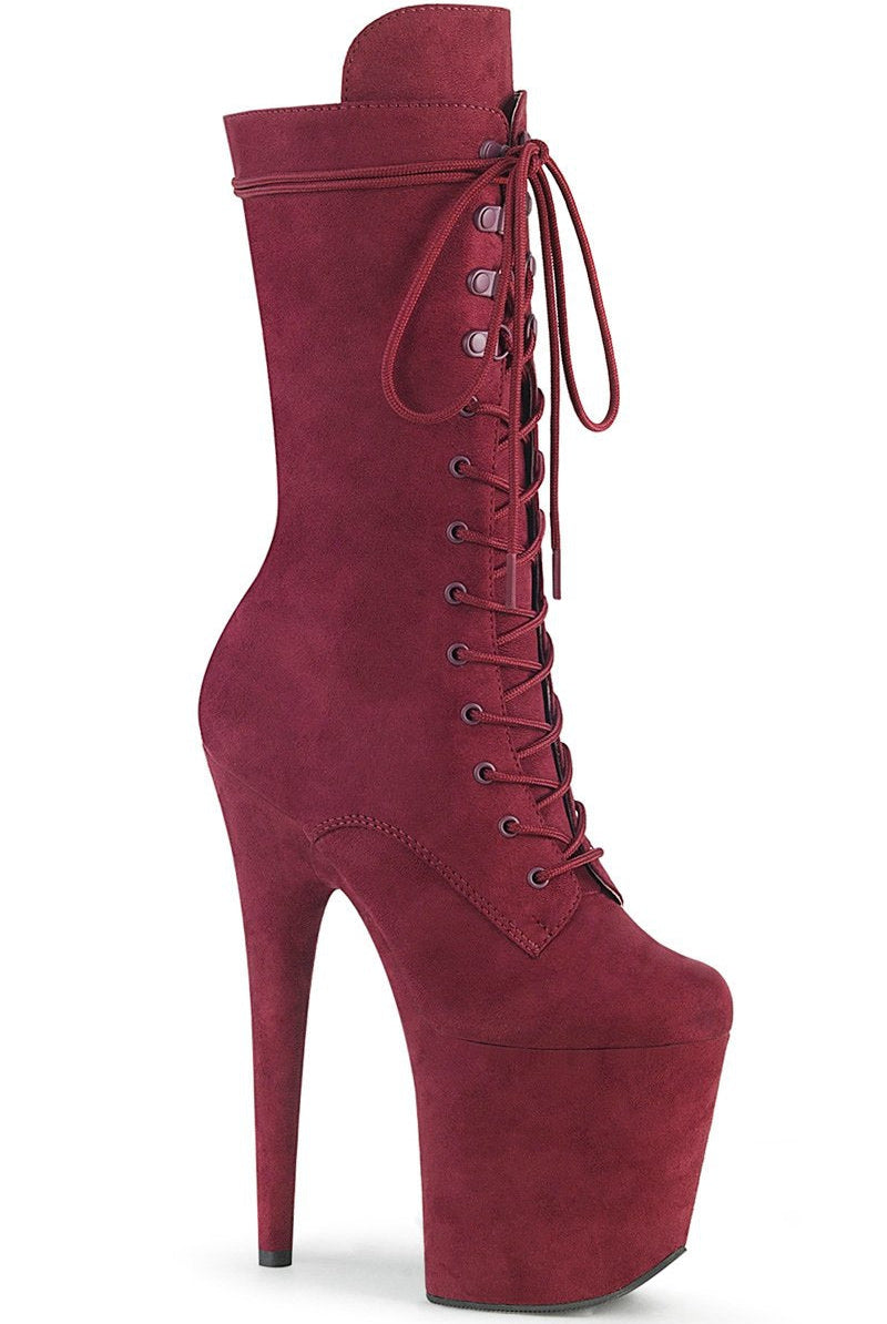 Pleaser USA Flamingo-1050FS Faux Suede 8inch Pleaser Boots - Burgundy-Pleaser USA-Pole Junkie