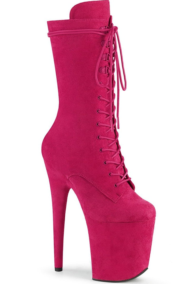 Pleaser USA Flamingo-1050FS Faux Suede 8inch Pleaser Boots - Hot Pink-Pleaser USA-Pole Junkie