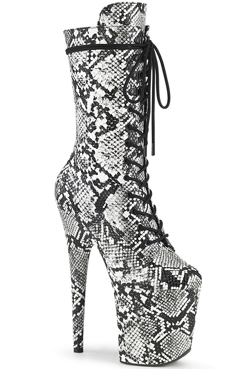 Pleaser USA Flamingo-1050SP 8inch Pleaser Boots - White Snake-Pleaser USA-Pole Junkie