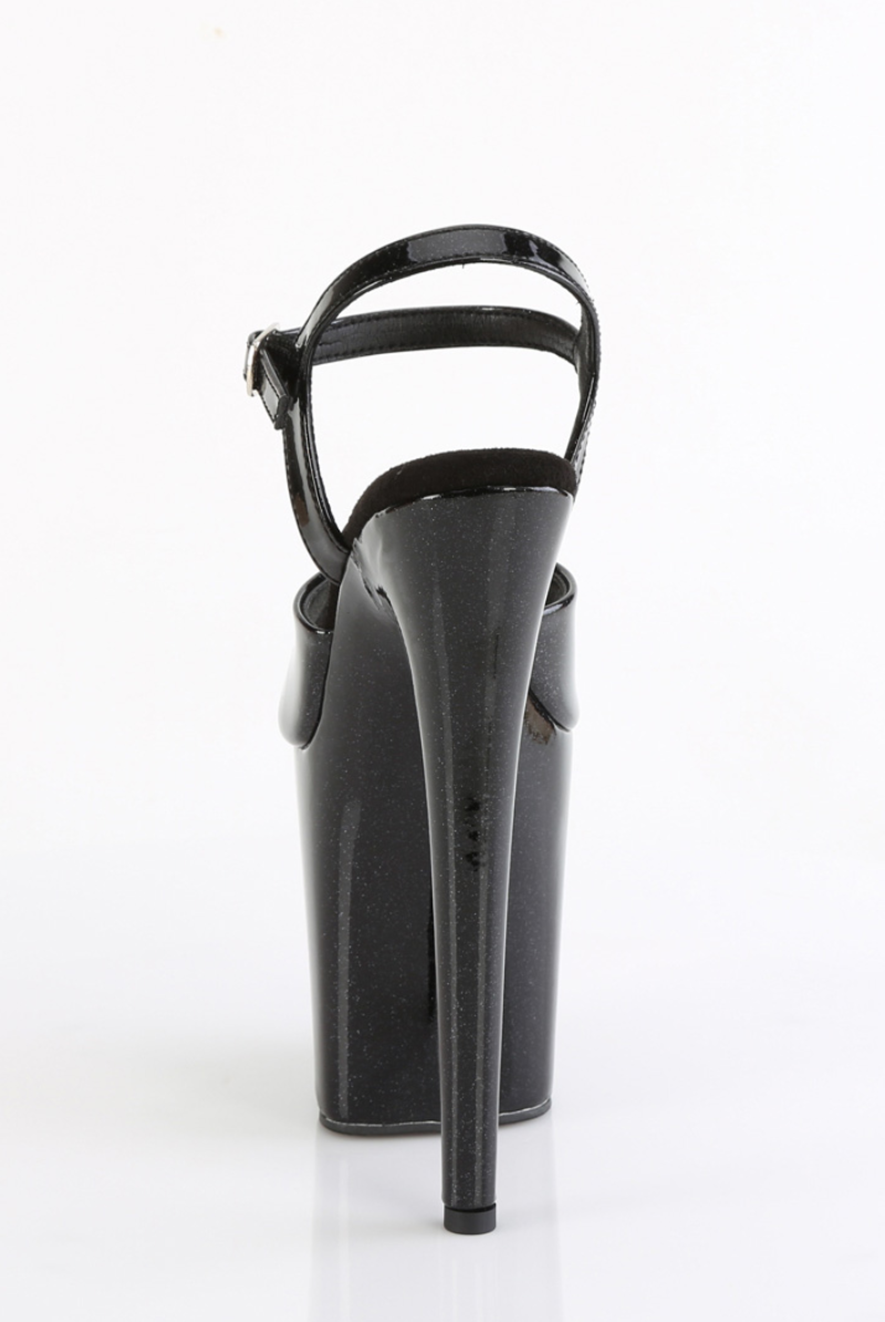 Pleaser USA Flamingo-809GP 8inch Pleasers - Black Glitter-Pleaser USA-Pole Junkie