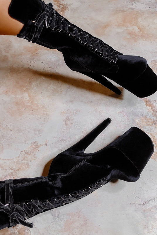 Hella Heels BabyDoll Velvet 8inch Boots - Russian Roulette-Hella Heels-Pole Junkie