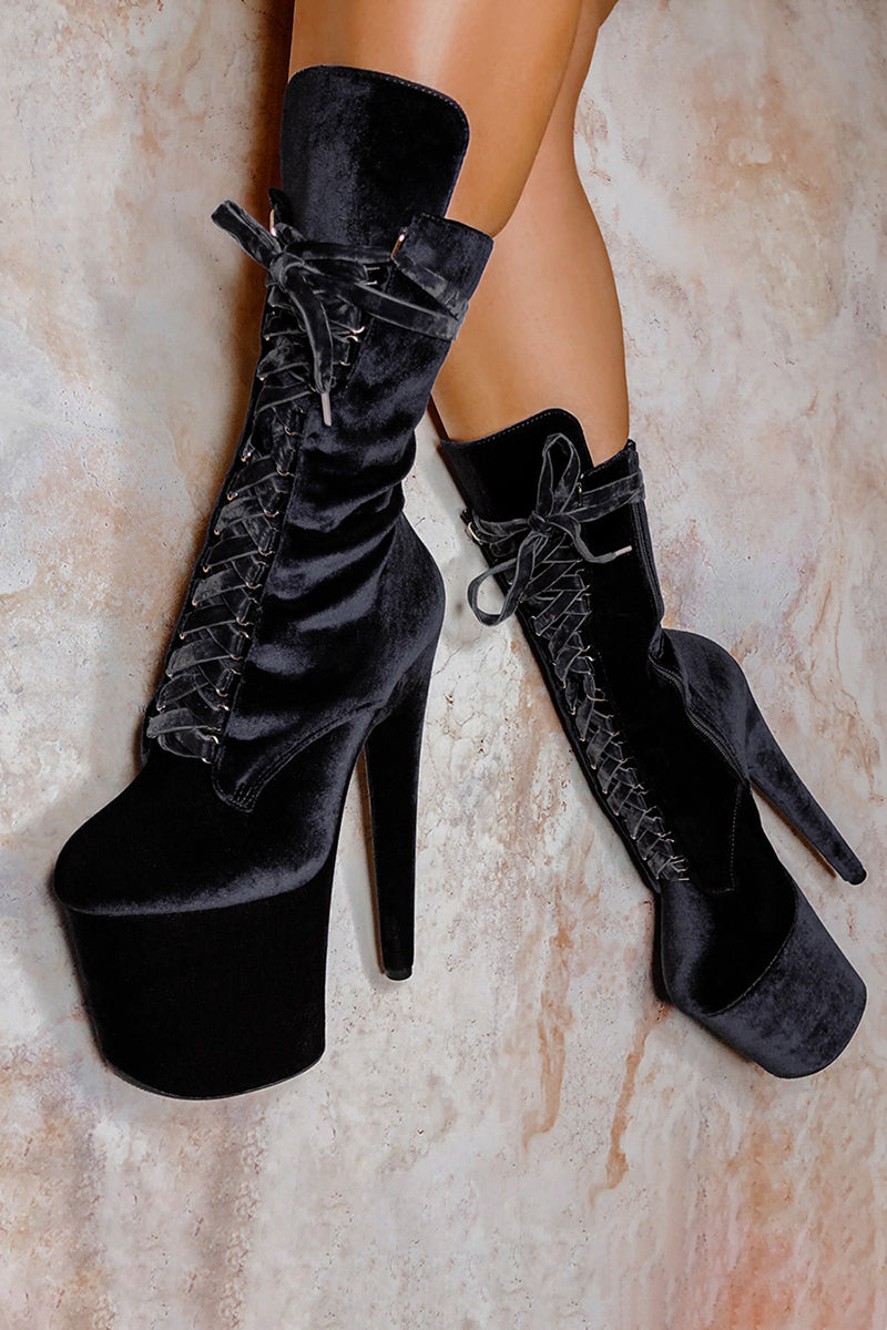 Hella Heels BabyDoll Velvet 8inch Boots - Russian Roulette-Hella Heels-Pole Junkie