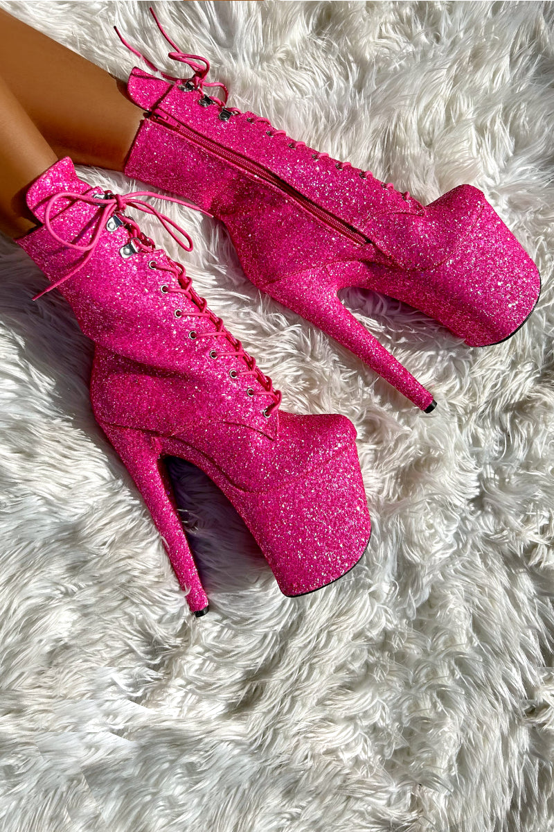 Hella Heels Glitterati XTRA 8inch Boots -  Kitty Pink