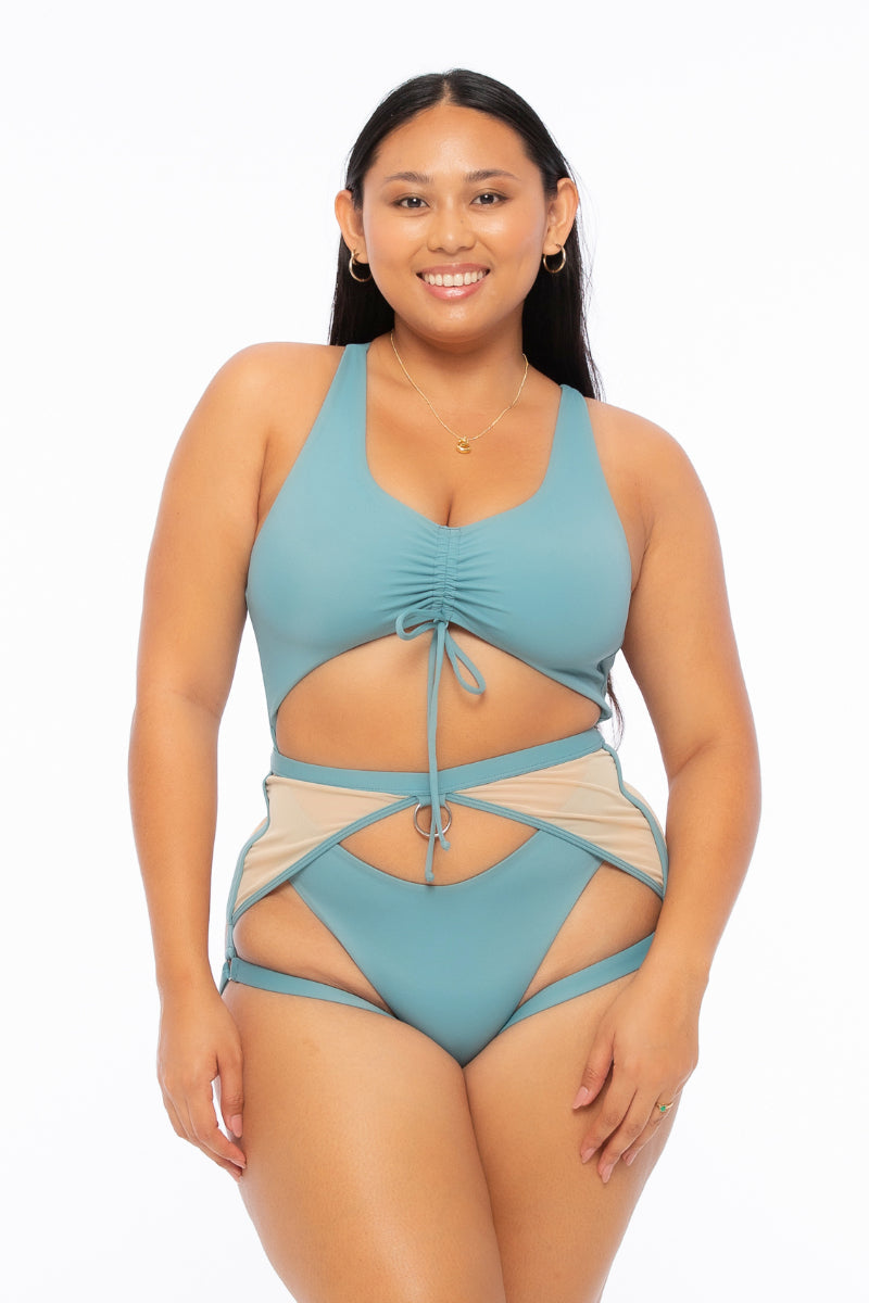 Nona Perkasa Hotline Garter Belt - Stone Blue/Sand