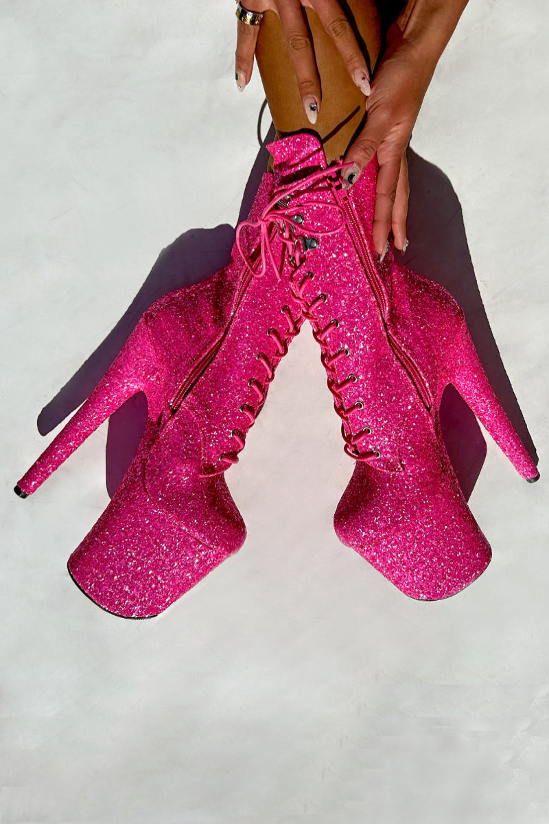 Hella Heels Glitterati XTRA 8inch Boots -  Kitty Pink