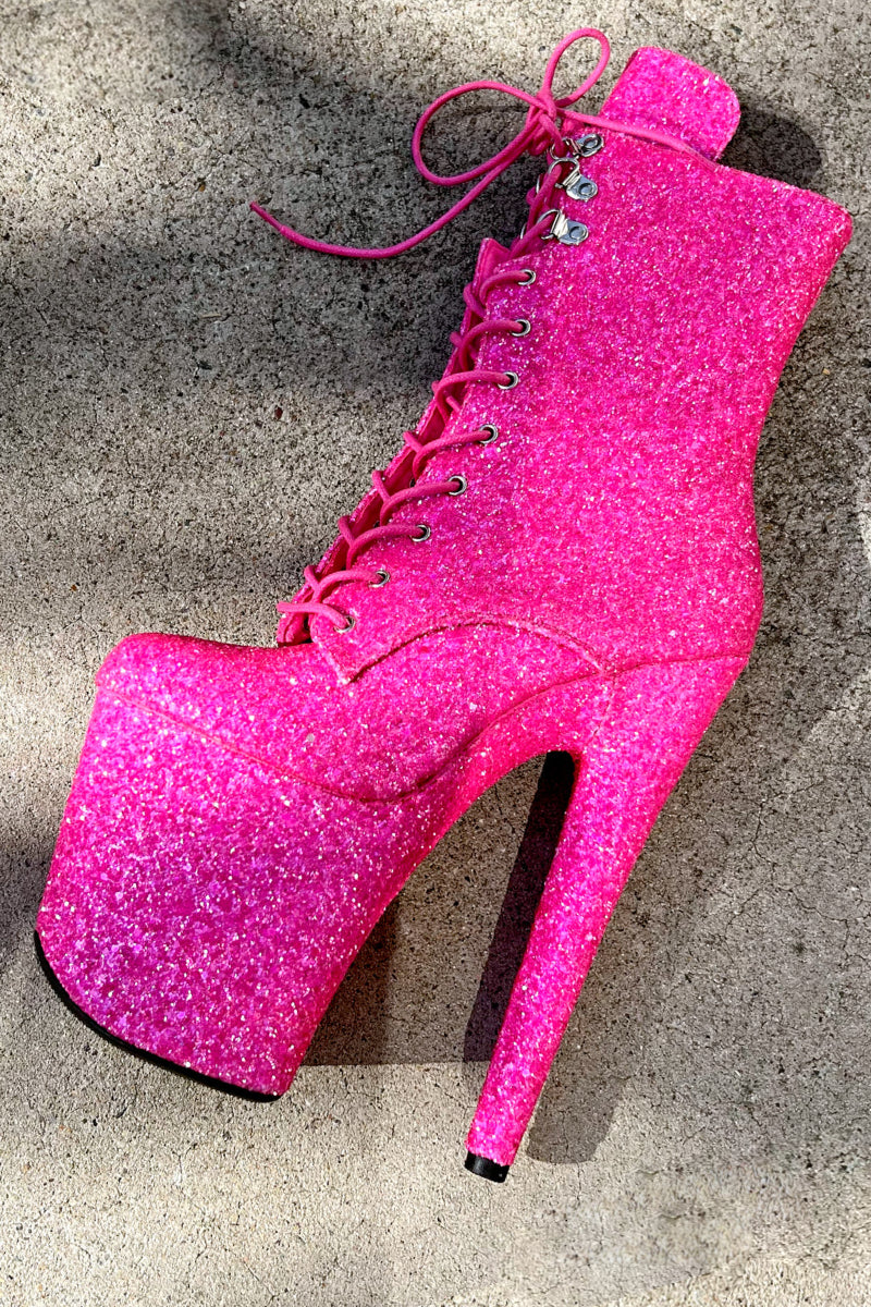 Hella Heels Glitterati XTRA 8inch Boots -  Kitty Pink