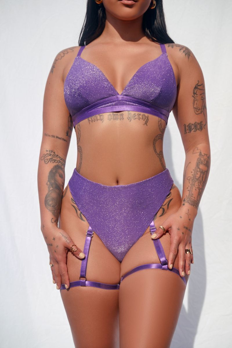 CXIX Cora High Waisted Bottoms with Garter - Esmerelda Purple