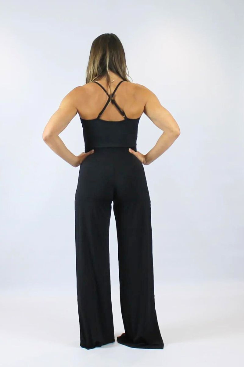 Olra Activewear Statement Open Leg Lace Jumpsuit - Black