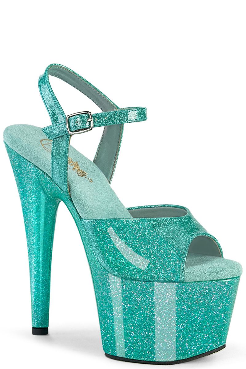 Pleaser USA Adore-709GP 7inch Pleasers - Aqua Glitter — Pole Junkie (EU)