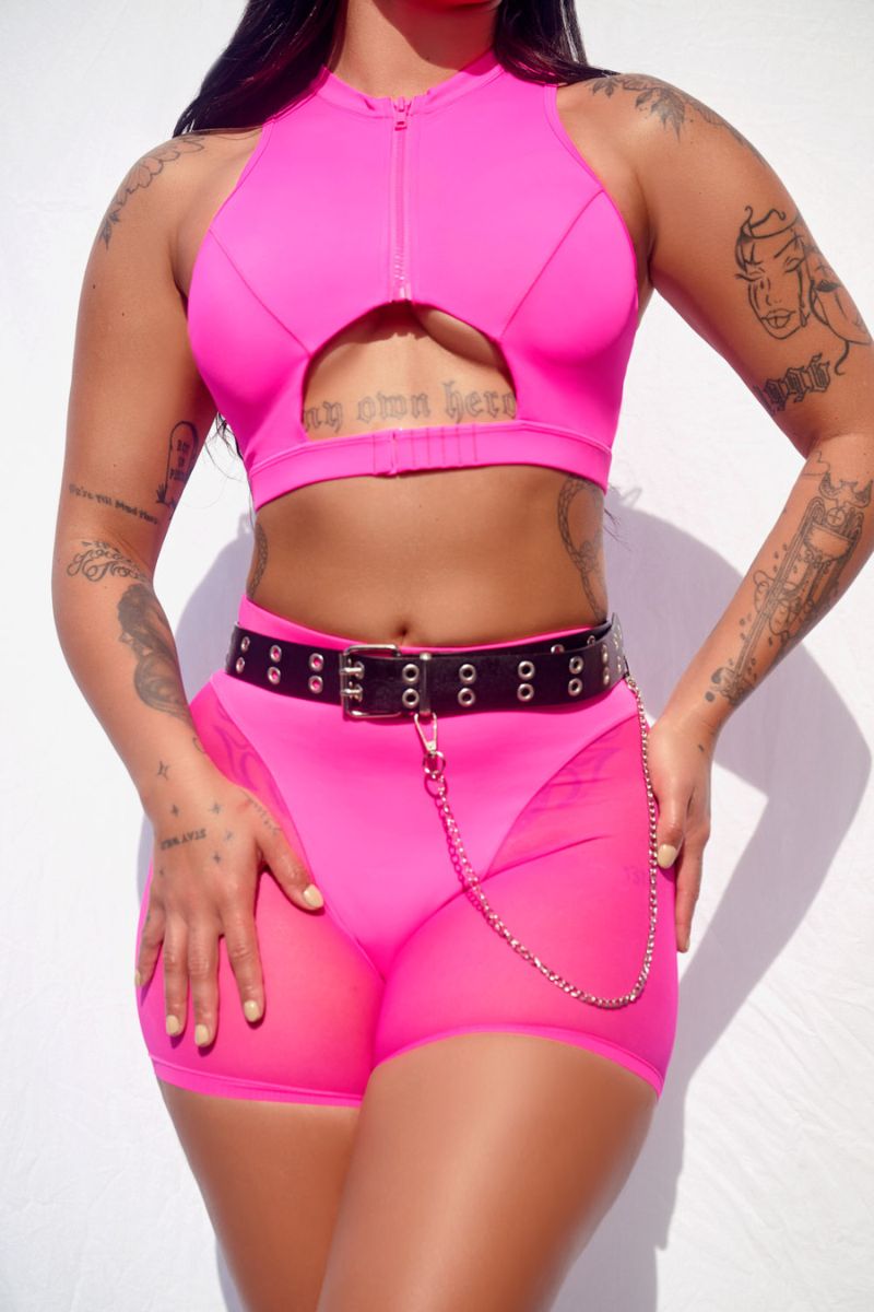 CXIX Dollhaus Mesh Biker Shorts - Barbie Pink