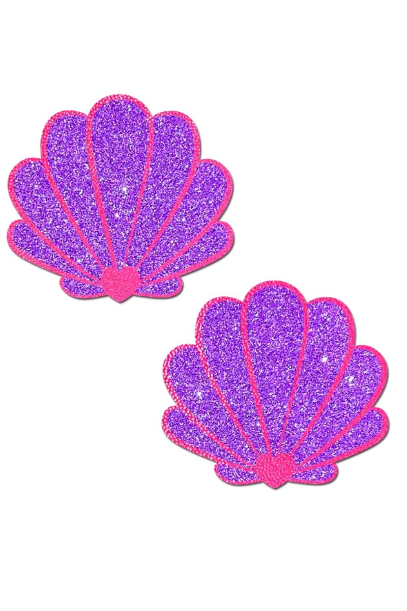 Pastease Seashell Nipple Pasties - Glitter Purple & Pink