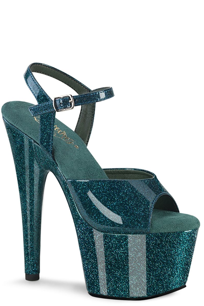 Pleaser USA Adore-709GP 7inch Pleasers - Teal Glitter — Pole Junkie (EU)