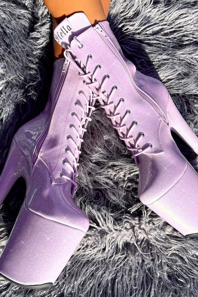 Hella Heels The Glitterati 8inch Boots - Lilac Lovers