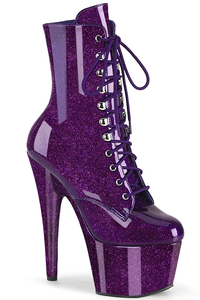 Pleaser USA Adore-1020GP 7inch Pleaser Boots - Purple Glitter