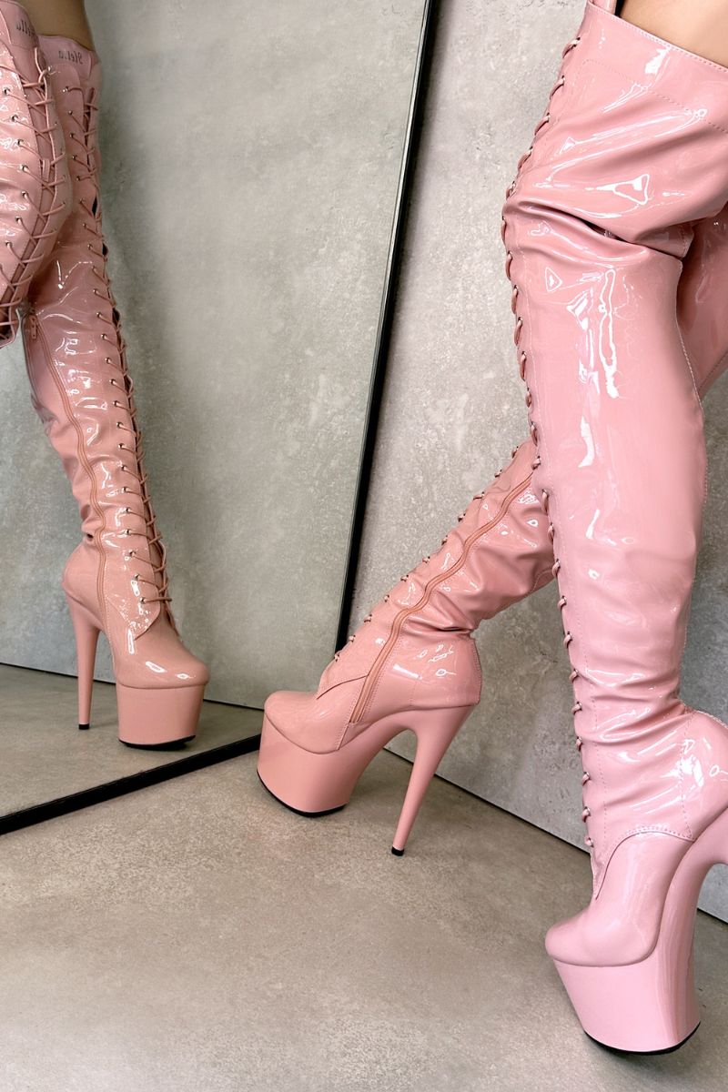 Pleaser Boots Baby Thigh High Boots Baby Pink Pleaser Heel Boots