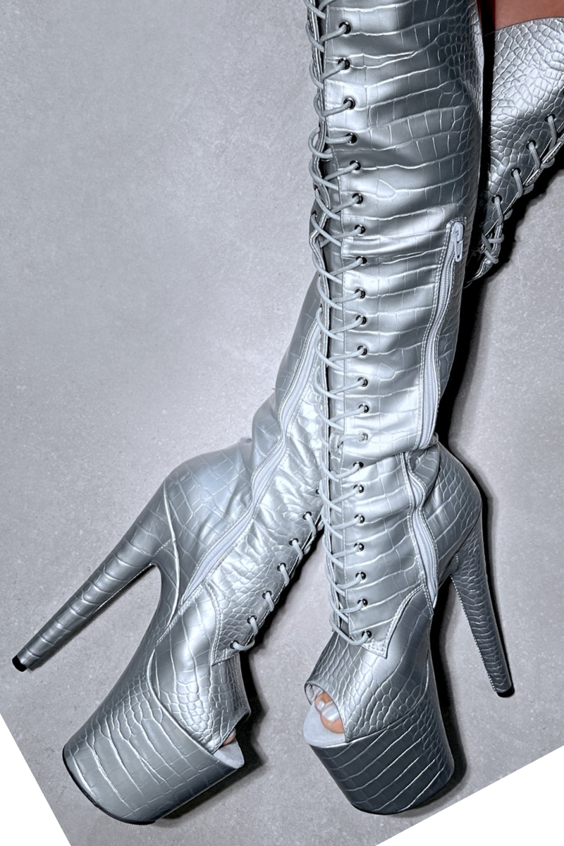 Hella Heels Jungle Open Toe Over The Knee 8inch Boots Sliving Pole Junkie EU