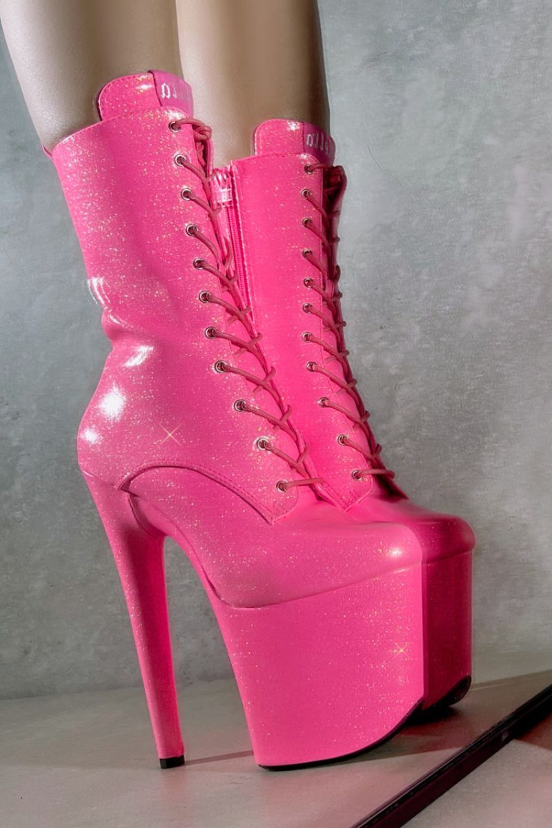 Hella Heels The Glitterati 8inch Boots - Juicy Pink Burst