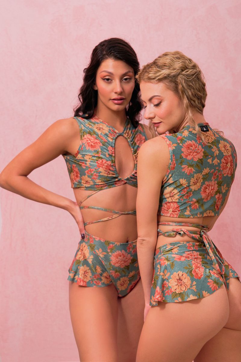RAD Paradiso Rinascita Bottoms - Floral Teal-RAD-Pole Junkie