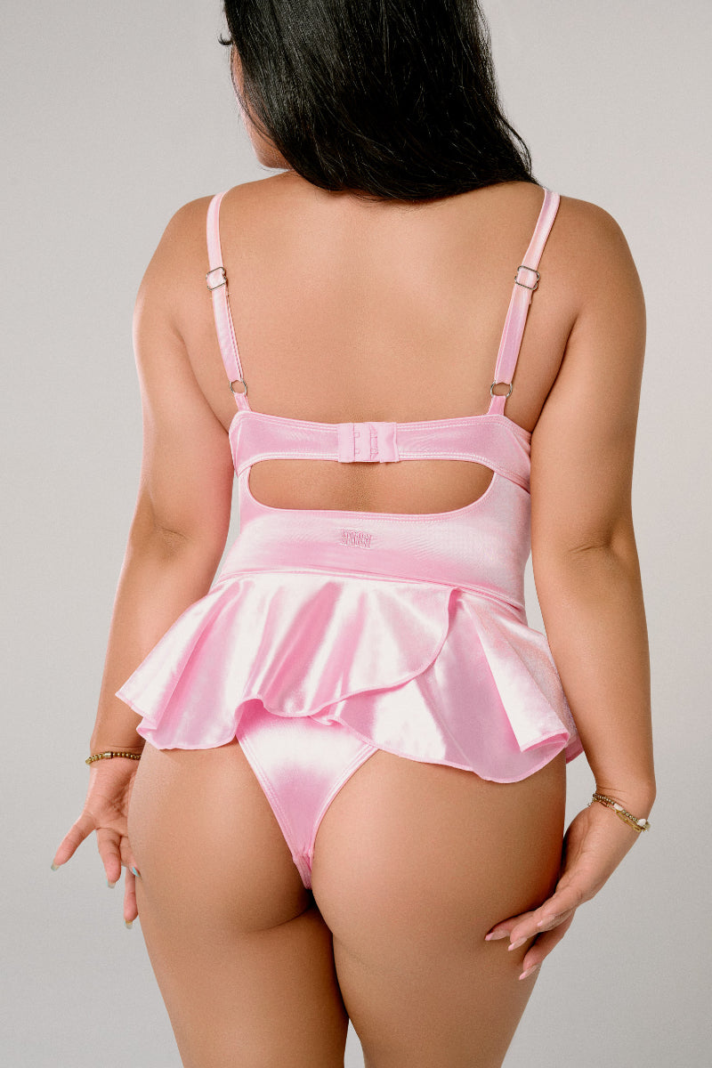 CXIX X HOAH Pillowtalk Plunge Bodysuit - Pink satin