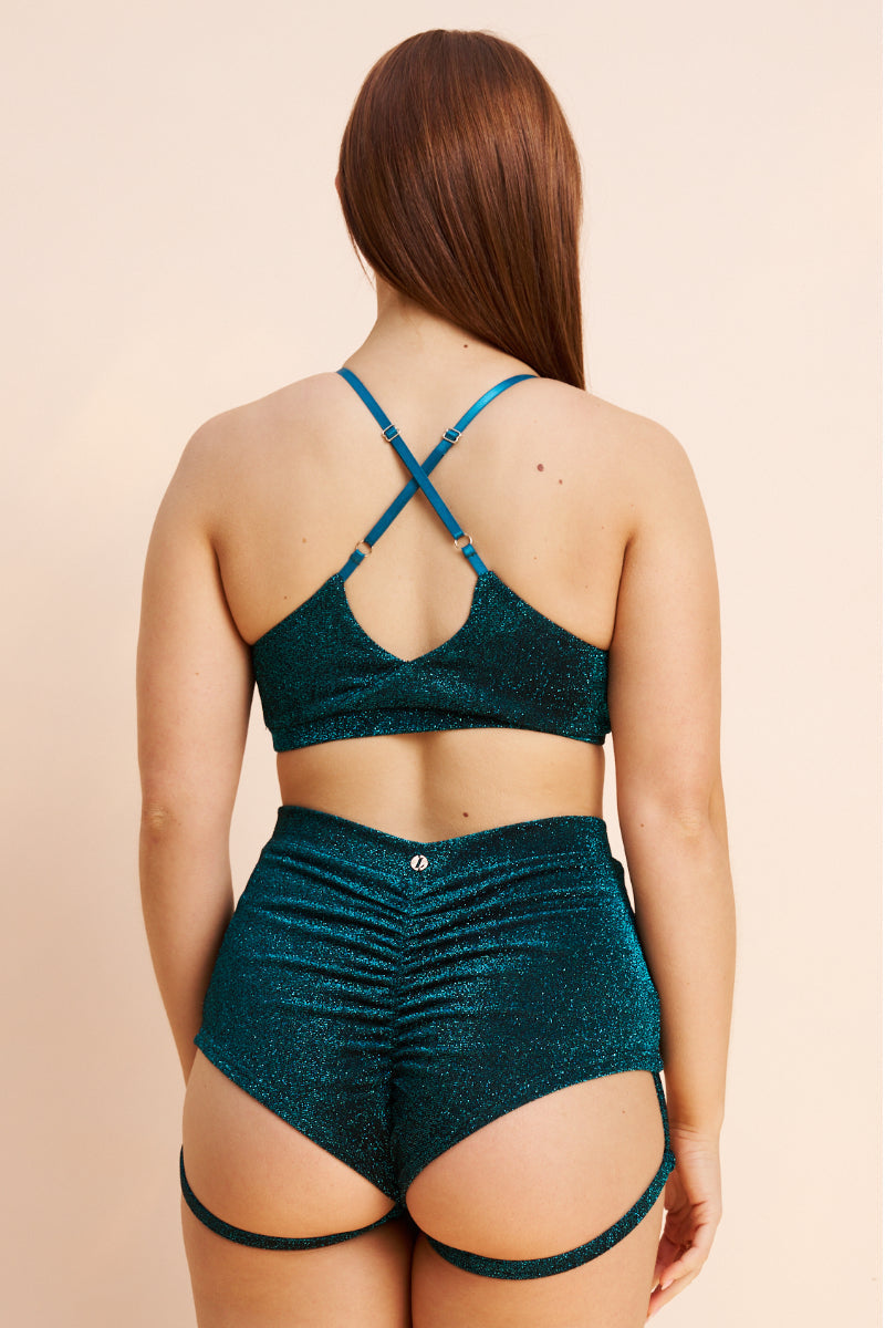 Lunalae Lure You High Waisted Garter Shorts  - Ocean Shimmer