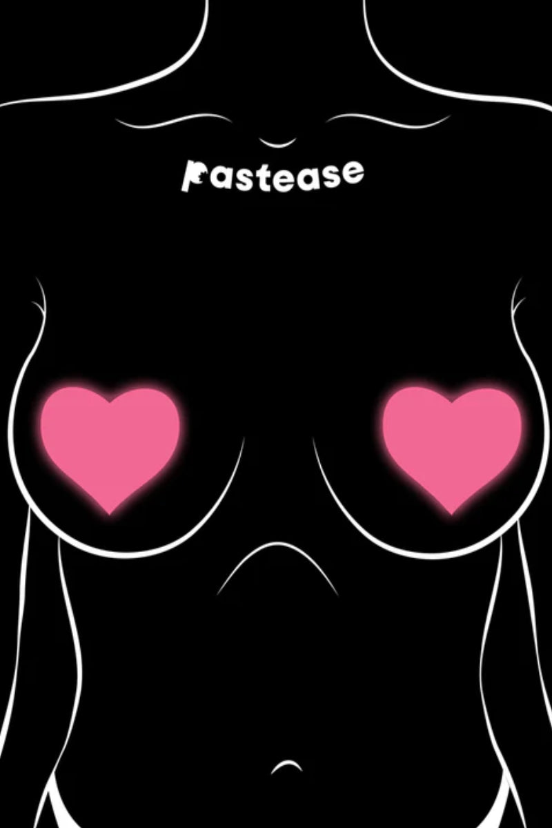 Pastease Glow in the Dark Heart Nipple Pasties - Neon Pink