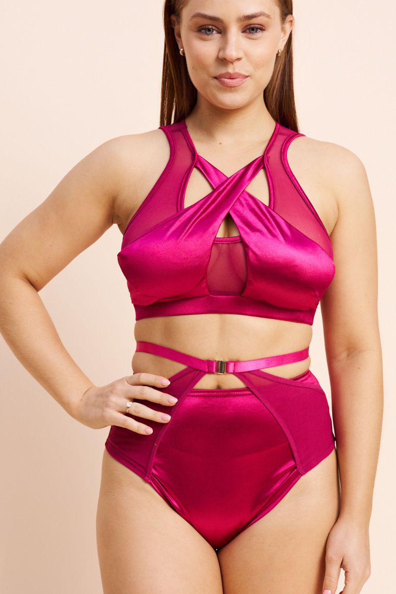 Lunalae Katherine Cross Over Top - Satin Magenta