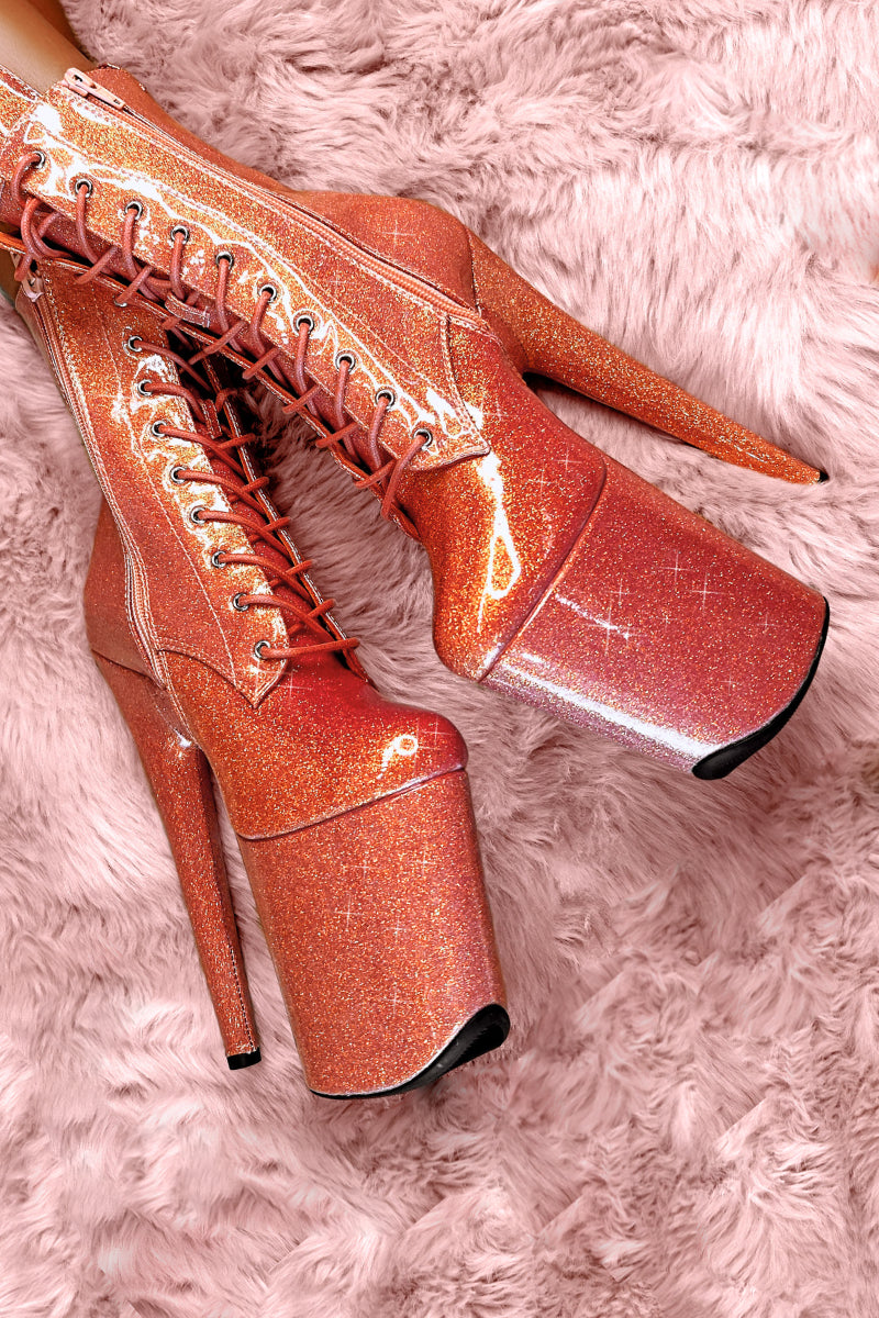 Hella Heels The Glitterati 8inch Boots - Tangerine Dream