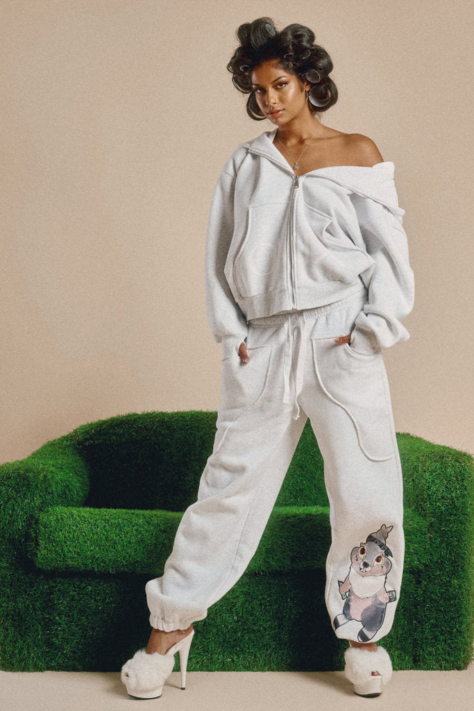 CXIX Creatures In The Club: Blessed Bunz Sweatpants - Mist Grey/White