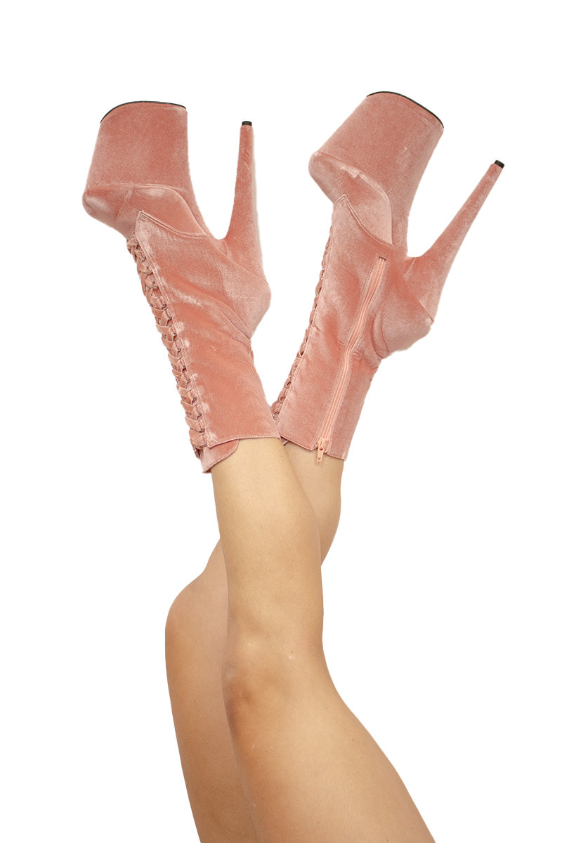 Pleaser USA Flamingo-1045VEL 8inch Pleaser Boots + Protectors - Blush Velvet