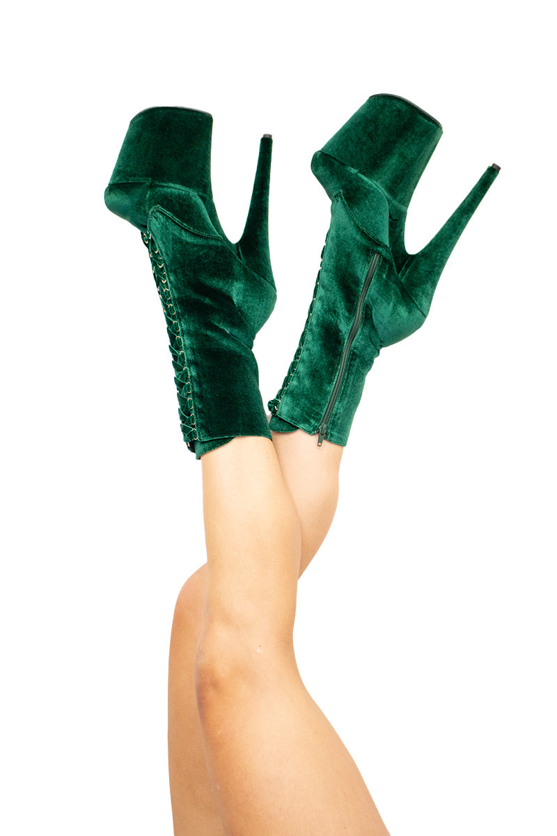 Pleaser USA Flamingo-1045VEL 8inch Pleaser Boots + Protectors - Emerald Green Velvet