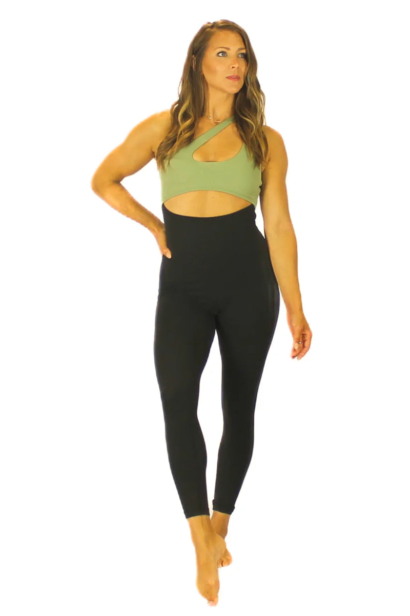 Olra Activewear Aurora One Shoulder Jumpsuit - Sage/Black