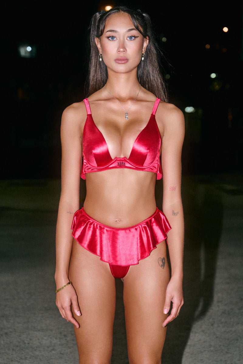 CXIX X HOAH Pillowtalk Take the Plunge Top - Red Satin